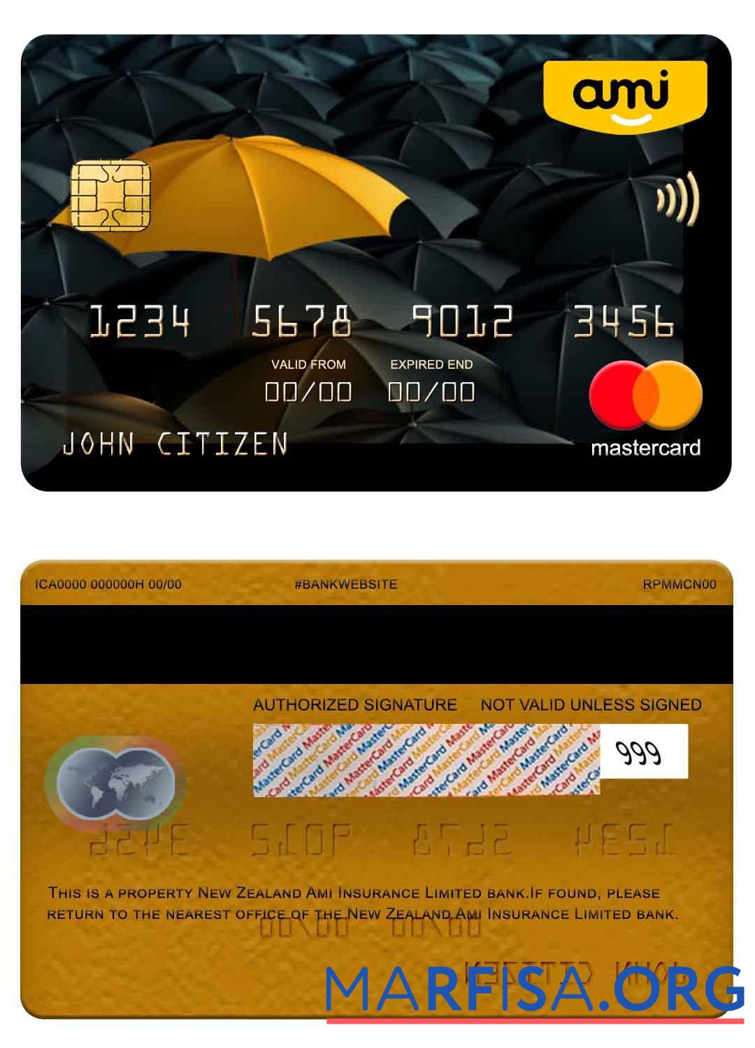 Downloadable New Zealand Ami Insurance Limited bank mastercard download for verification